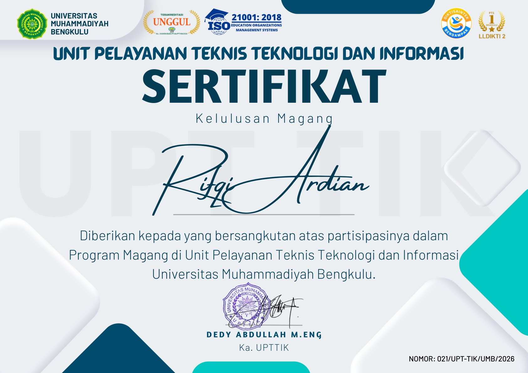 Intern at UPT TIK Universitas Muhammadiyah Bengkulu